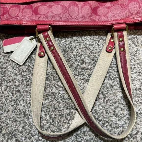 Y2K Vintage Coach Pink Heritage Stripe Signature Tote from 2008 - Picture 10 of 10